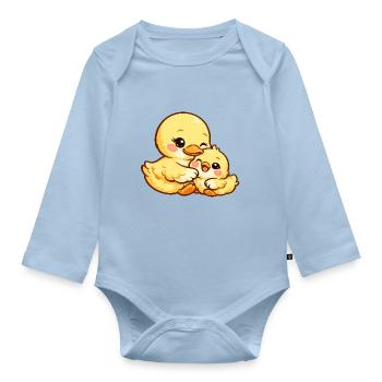 Mama Duck und ihr Küken kuscheln zusammen - Baby Bio-Langarm-Body - Hellblau - Vorne