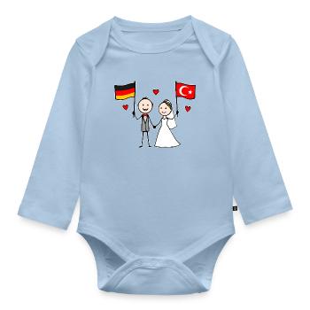 Wedding couple Germany Turkey Flag - Organic Longsleeve Baby Bodysuit - light blue - Front
