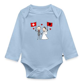 Wedding Couple Switzerland Albania Flag - Organic Longsleeve Baby Bodysuit - light blue - Front