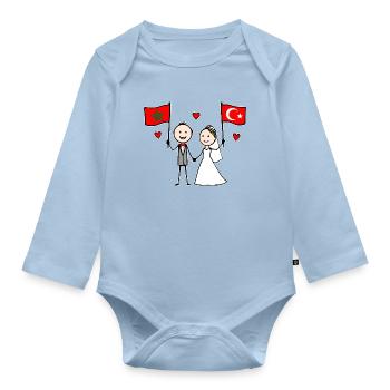 Couple de mariage Maroc Drapeau de la Turquie - Body Bébé bio manches longues - bleu clair - Devant