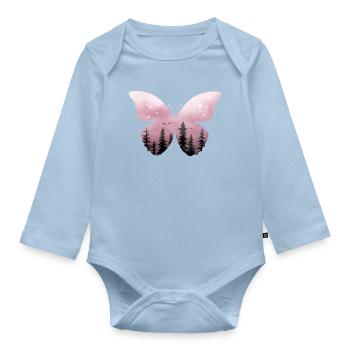 Pastel Pink Butterfly Forest - Organic Longsleeve Baby Bodysuit - light blue - Front