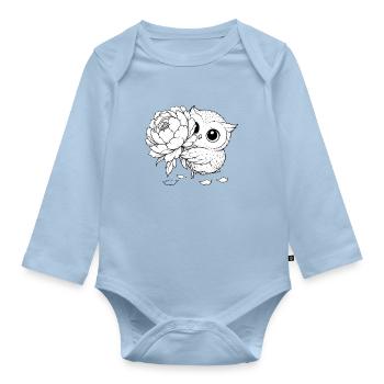 Floral Owl and Peony - Organic Longsleeve Baby Bodysuit - light blue - Front