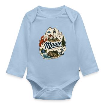 Maine Pine Tree State Vintage Coastal Sticker - Organic Longsleeve Baby Bodysuit - light blue - Front