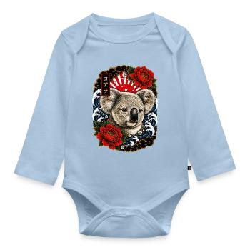 Koala im japanischen Irezumi Tattoo Stil - Baby Bio-Langarm-Body - Hellblau - Vorne
