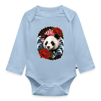 Panda im japanischen Irezumi Tattoo Stil - Baby Bio-Langarm-Body - Hellblau - Vorne