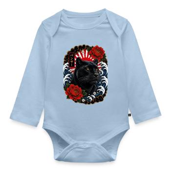 Schwarzer Panther im japanischen Irezumi Stil - Baby Bio-Langarm-Body - Hellblau - Vorne