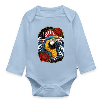 Ara Papagei im japanischen Irezumi Tattoo Stil - Baby Bio-Langarm-Body - Hellblau - Vorne