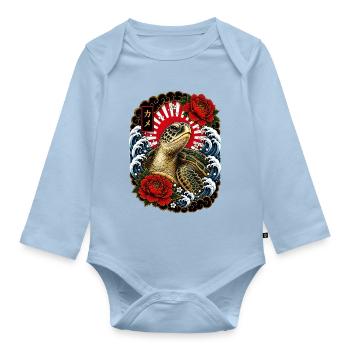 Schildkröte im japanischen Irezumi Stil - Baby Bio-Langarm-Body - Hellblau - Vorne