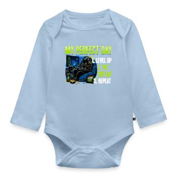 Gamer Gaming Cat Video Game - Baby Bio-Langarm-Body - Hellblau - Vorne