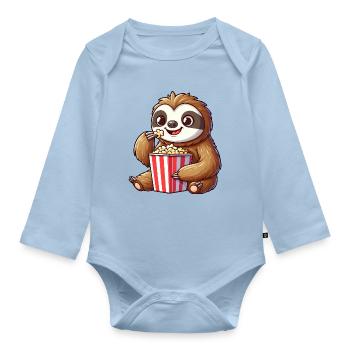 Faultier Popcorn Kino Filme Lustig Niedlich Cool - Baby Bio-Langarm-Body - Hellblau - Vorne