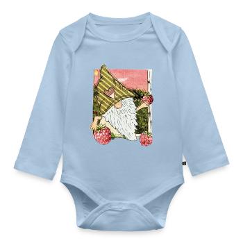 Garden gnome with raspberries - Organic Longsleeve Baby Bodysuit - light blue - Front
