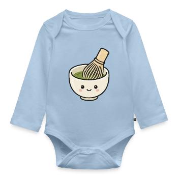 Süße Kawaii-Matcha-Schüssel mit Schneebesen - Baby Bio-Langarm-Body - Hellblau - Vorne
