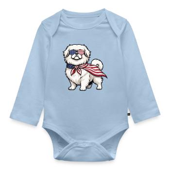 Patriotischer Pekinger – Peke-Hund-Mama Papa Schoßhund - Baby Bio-Langarm-Body - Hellblau - Vorne