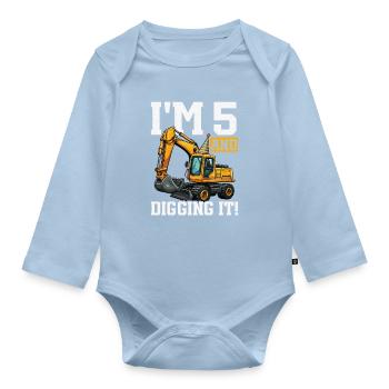 5 ans et conception d’anniversaire d’excavatrice Digs - Body Bébé bio manches longues - bleu clair - Devant