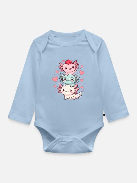 Axolotl, Süß, Kawaii - Baby Bio-Langarm-Body - Hellblau
