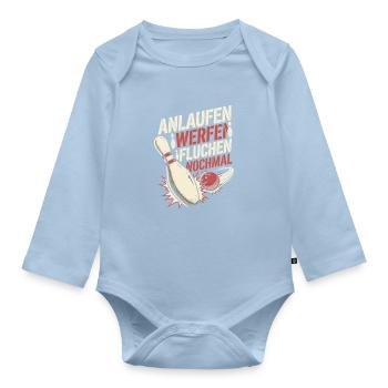 Bowling Anlaufen Werfen Fluchen Nochmal Spruch - Baby Bio-Langarm-Body - Hellblau - Vorne