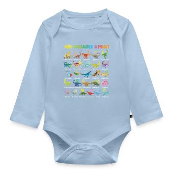 Dinosaurier Alphabet ABC Kinder Lernen Dino Motiv - Baby Bio-Langarm-Body - Hellblau - Vorne