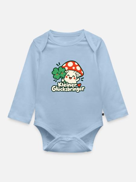 Kleiner Glücksbinger Pilzfreude - Baby Bio-Langarm-Body - Hellblau