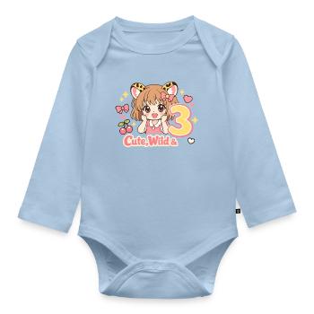 Cute Wild & 3 Leopard Girl Theme - Baby Bio-Langarm-Body - Hellblau - Vorne