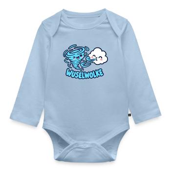 Wuselwolke – Lustiges Wind & Wolken Kinder Motiv - Baby Bio-Langarm-Body - Hellblau - Vorne