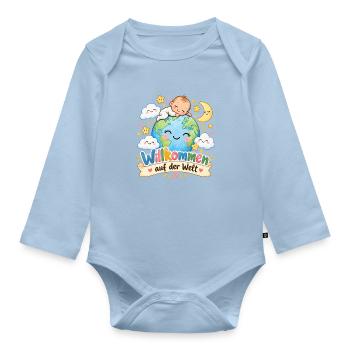 Willkommen auf der Welt Baby - Baby Bio-Langarm-Body - Hellblau - Vorne