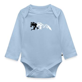 Horses stallion - mare - foal - Organic Longsleeve Baby Bodysuit - light blue - Front
