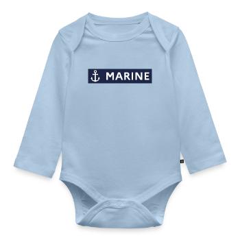 Navy Blue Background – Sailor Style - Organic Longsleeve Baby Bodysuit - light blue - Front