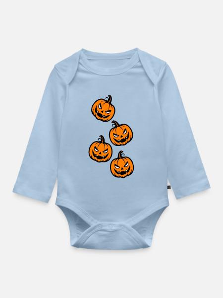 Kürbis Halloween - Baby Bio-Langarm-Body - Hellblau