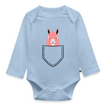 Llama in the bag - Organic Longsleeve Baby Bodysuit - light blue - Front