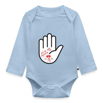 Frag mich nichts. Hand, pssst. - Baby Bio-Langarm-Body - Hellblau - Vorne