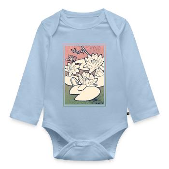 Water Lily Illustration – Tranquility & Nature - Organic Longsleeve Baby Bodysuit - light blue - Front