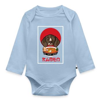 Chien ramen pointer à poil court allemand Art japonais - Body Bébé bio manches longues - bleu clair - Devant