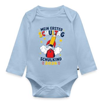 Mein erster Schultag – Schulkind 2026 - Baby Bio-Langarm-Body - Hellblau - Vorne