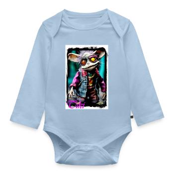 Individual creature doll with glowing eyes - Organic Longsleeve Baby Bodysuit - light blue - Front