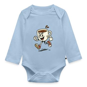 Tasse à café vibrante en cours de course - Body Bébé bio manches longues - bleu clair - Devant