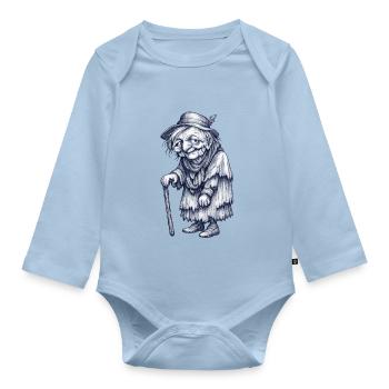 Old Grandma | Old witch with hat and crutch - Organic Longsleeve Baby Bodysuit - light blue - Front