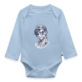 Zerfallener Mechaniker| Surrealer Zomie-Junge - Baby Bio-Langarm-Body - Hellblau - Vorne
