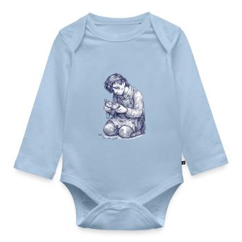 Kniender Handwerker | Handgemalte Zeichnung - Baby Bio-Langarm-Body - Hellblau - Vorne