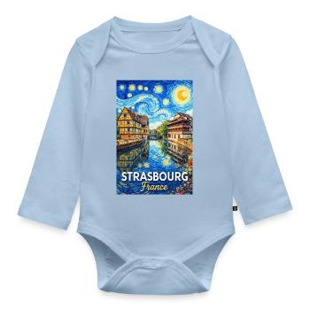 Strasbourg, France - Organic Longsleeve Baby Bodysuit - light blue - Front