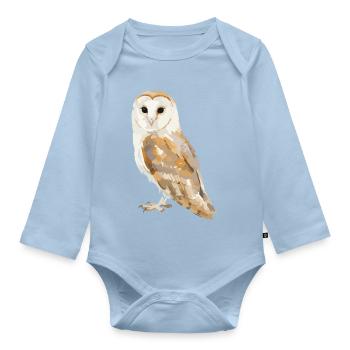 Portrait de hibou en tons terreux - Body Bébé bio manches longues - bleu clair - Devant