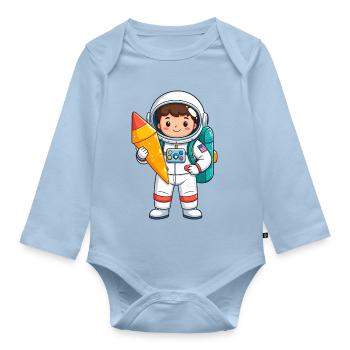 Astronaute de Kawaii avec cône d’école – Pour l’inscription scolaire - Body Bébé bio manches longues - bleu clair - Devant