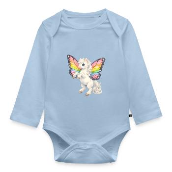 Rainbow Wing Unicorn - Organic Longsleeve Baby Bodysuit - light blue - Front