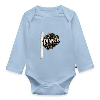 Piano Herz Ornament Musik-Design - Baby Bio-Langarm-Body - Hellblau - Vorne