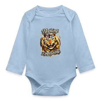 Tiger im Farbenzauber – Nothing is Impossible - Baby Bio-Langarm-Body - Hellblau - Vorne