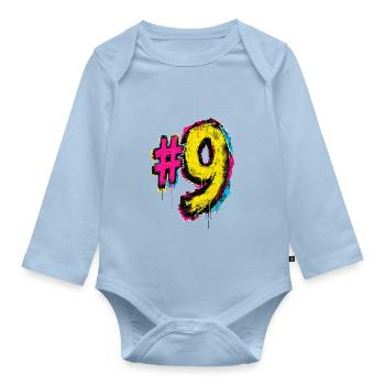 Neon Graffiti Nine - Organic Longsleeve Baby Bodysuit - light blue - Front