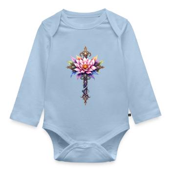 Blumen-Lotuskreuz: Zierdolch - Baby Bio-Langarm-Body - Hellblau - Vorne