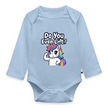 Unicorn Gym, hebst du überhaupt Gewichte? - Baby Bio-Langarm-Body - Hellblau - Vorne
