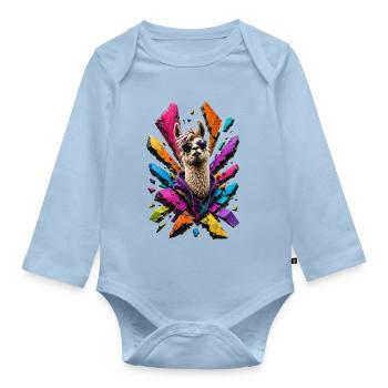 Llama Neon Sliver Style - Organic Longsleeve Baby Bodysuit - light blue - Front