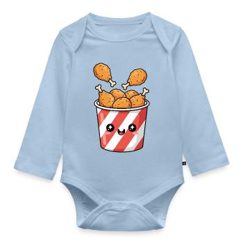 Kawaii-Brathähnchen-Eimer - Baby Bio-Langarm-Body - Hellblau - Vorne
