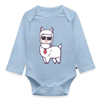 Cool Llama with Sunglasses Tie - Organic Longsleeve Baby Bodysuit - light blue - Front